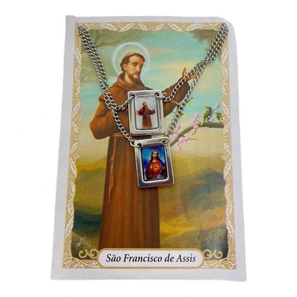 Escapulário São Francisco Aço Inóx Foto 1,5 X 32 Cm