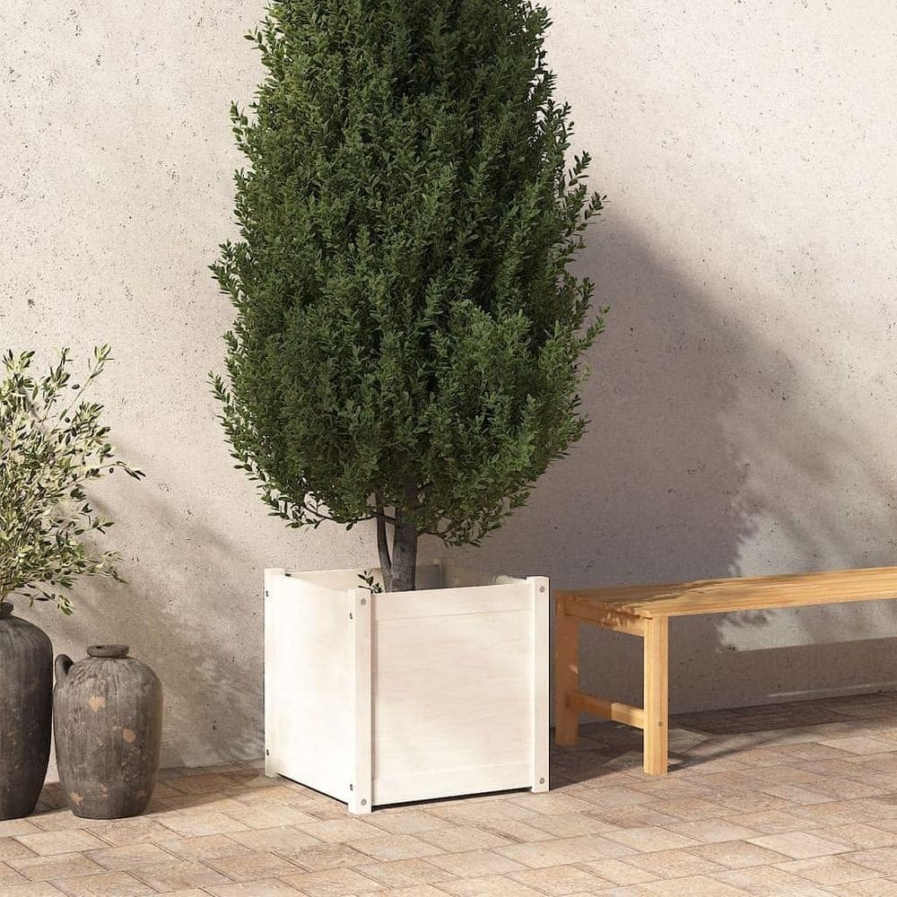 Plantador de jardim VidaXL Madeira de pinho maciça branca 50x50x50 cm