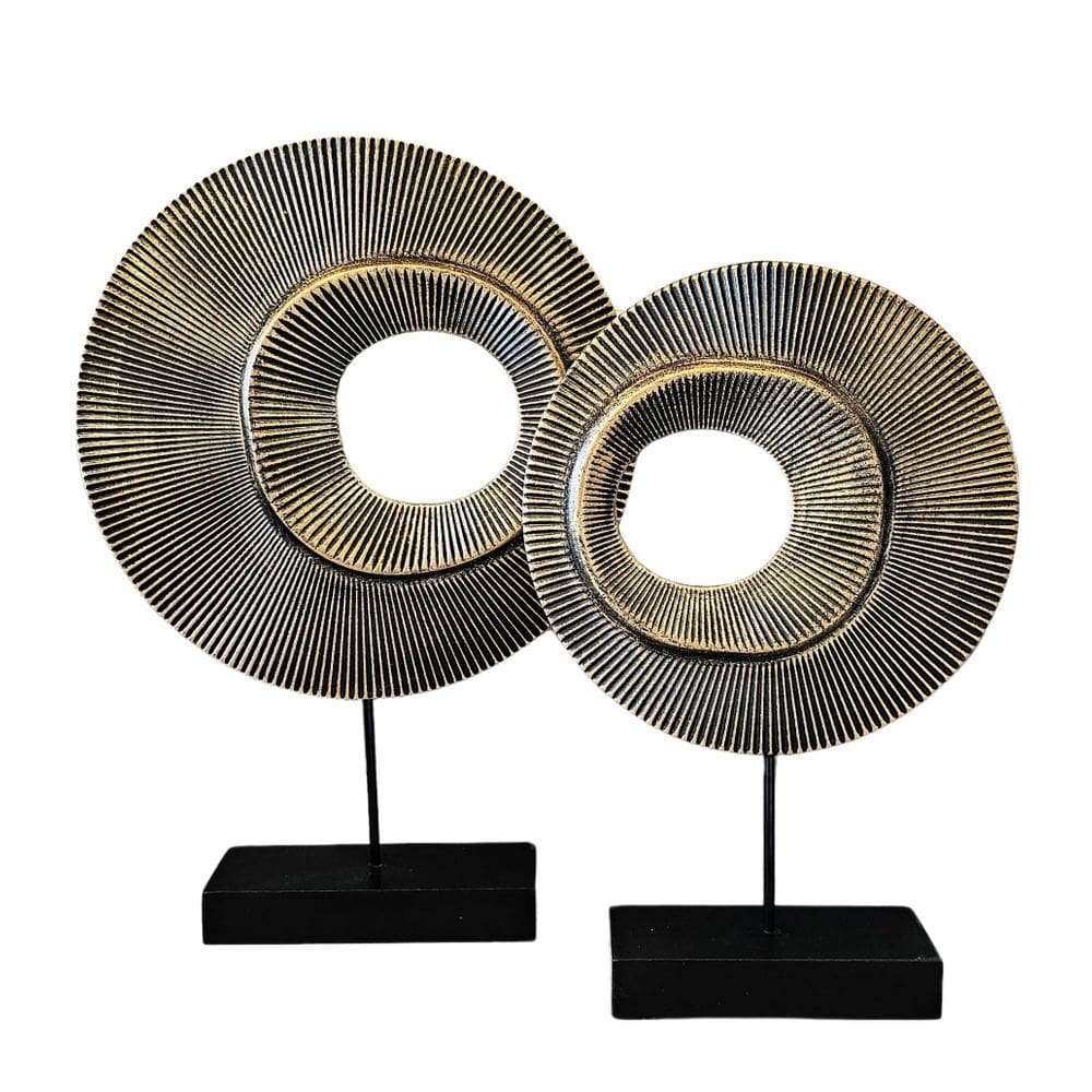 Kit 2 Escultura Abstrata Dourada Decoração Redonda