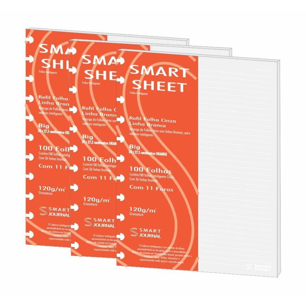 Kit 3 Refil Caderno Inteligente 120G 100 Folhas Pauta Bc G