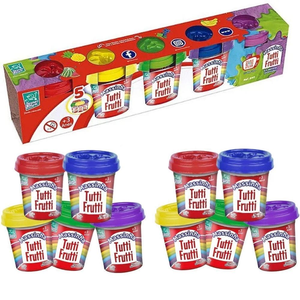 Kit 10 Massas Divertidas Brinquedo Massinha Tutti Frutti