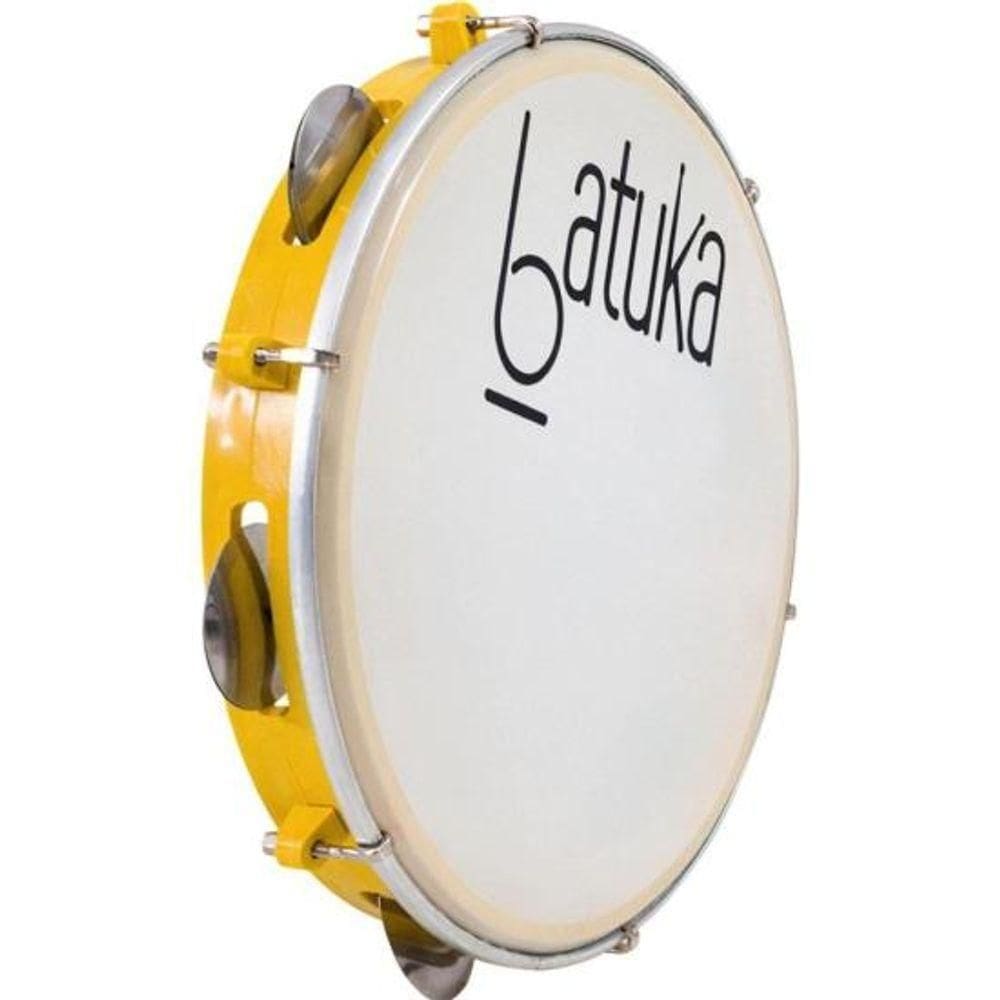 Pandeiro 10 Batuka Pele Leitosa Luen cor de acabamento Amarelo.