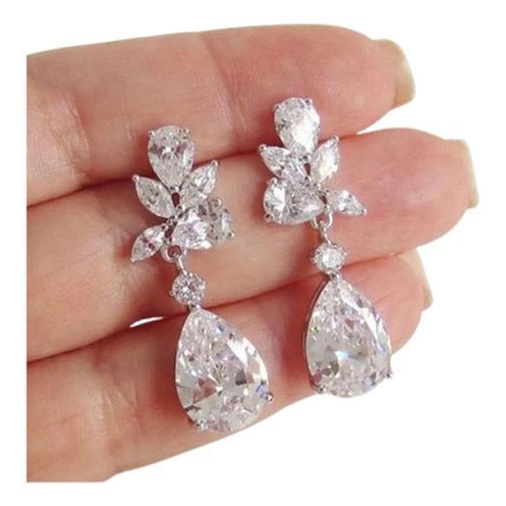 Brinco Noiva Zirconia Pendurado Prata Debutante Luxo Gota