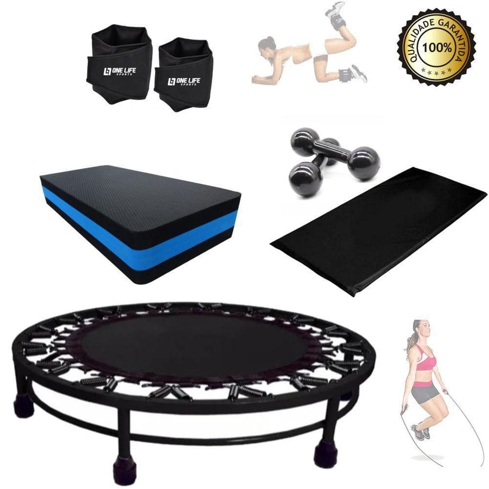 Kit Aeróbico Mini Jump+Colchonete+Peso5Kg+Caneleira5Kg+Step