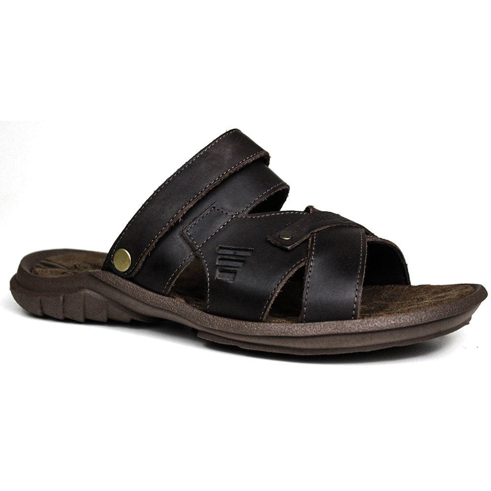 Sandália Papete Masculina De Couro Chocolate 2200 - DCB2200LTCHC