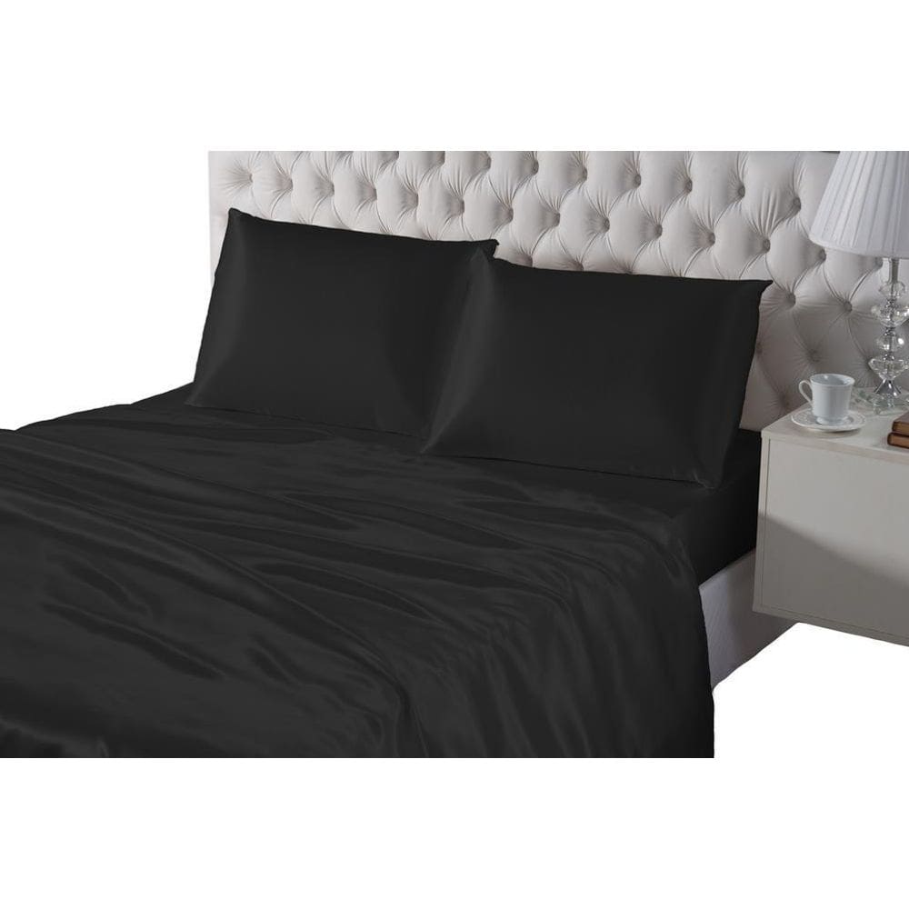 Jogo De Cama De Cetim Charmousse Casal Preto 4 Peças