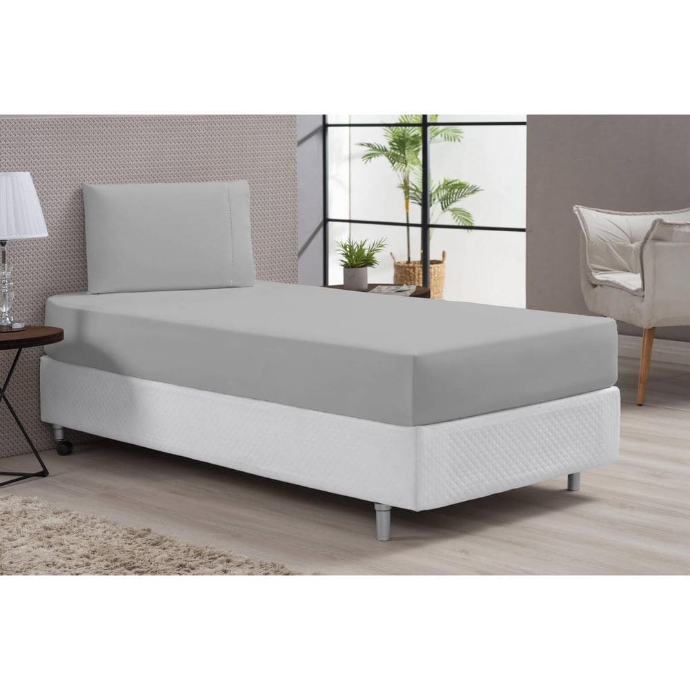 Lençol Macio Cama Solteiro 400 Fios Cinza
