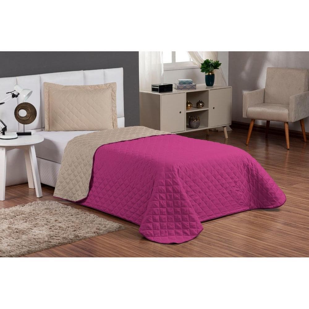 Kit Cobre Leito Solteiro 2 Peças Dupla Face Caqui/Pink