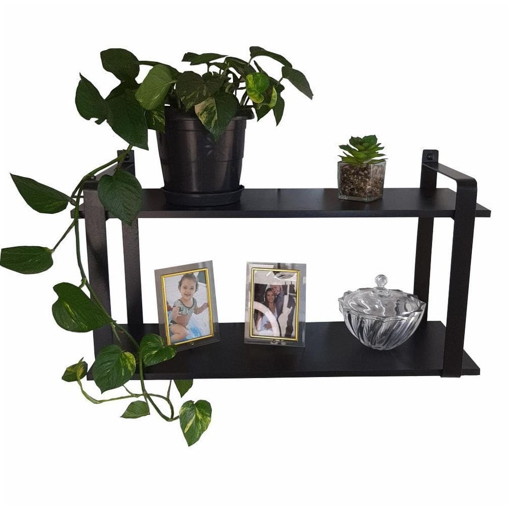 Nicho Industrial Sala Com Prateleira Dupla Preto Mdf 80Cm