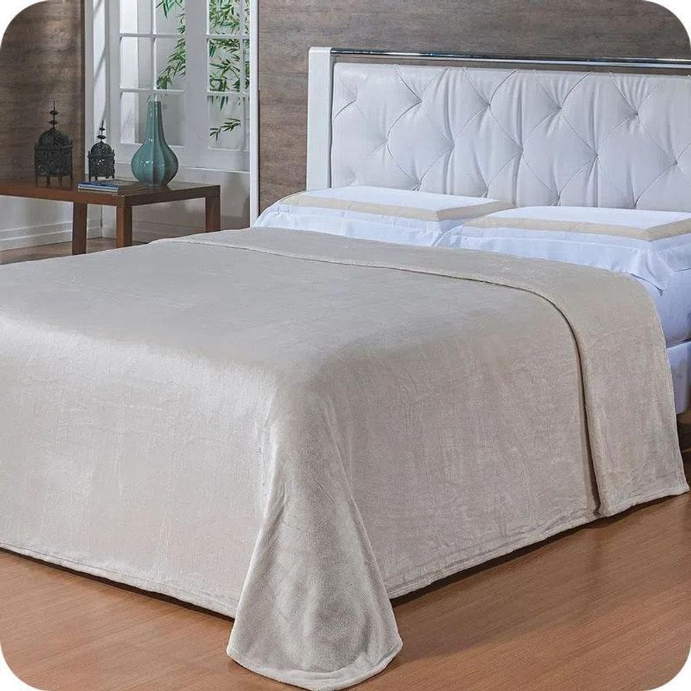 Cobertor Toque De Seda Casal Microfibra Marfim 1,80M X 2,20M