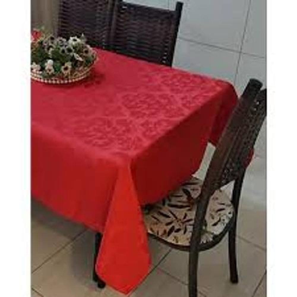 Toalha Mesa Retangular Tecido Jacquard Vermelho 1,40X2,50