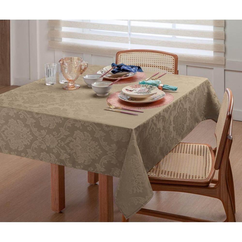 Toalha De Mesa 2,20M Metros E Meio Jacquard Bege 6 Lugares