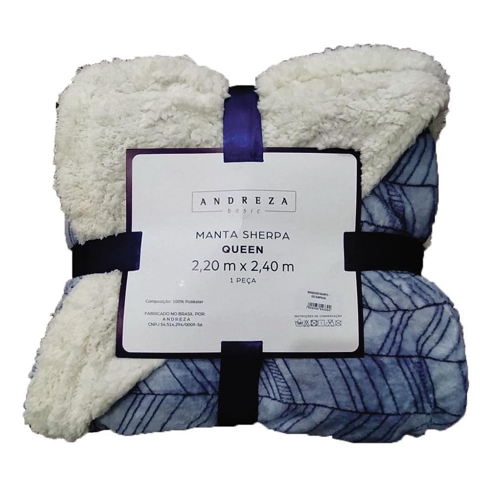 Manta Sherpa Queen Andreza Geomeérico Azul