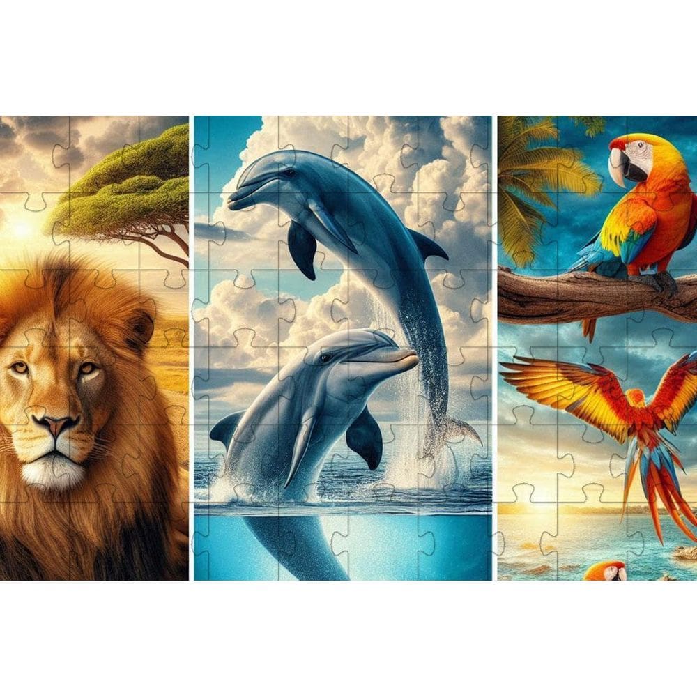 Quebra-Cabeças Infantil Animais Em Ação De 88 Peças Em Mdf