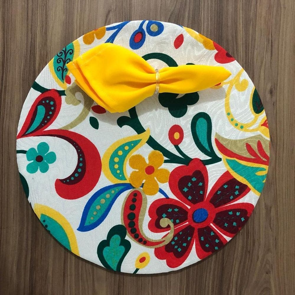 Jogo De Sousplat De Tecido 6 Lugares Completos Amarelo