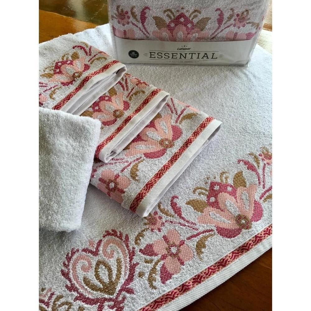 Jogo Banho Felpudo Lotus C/5 Peças Cor;Branco/Cinza Lufamar