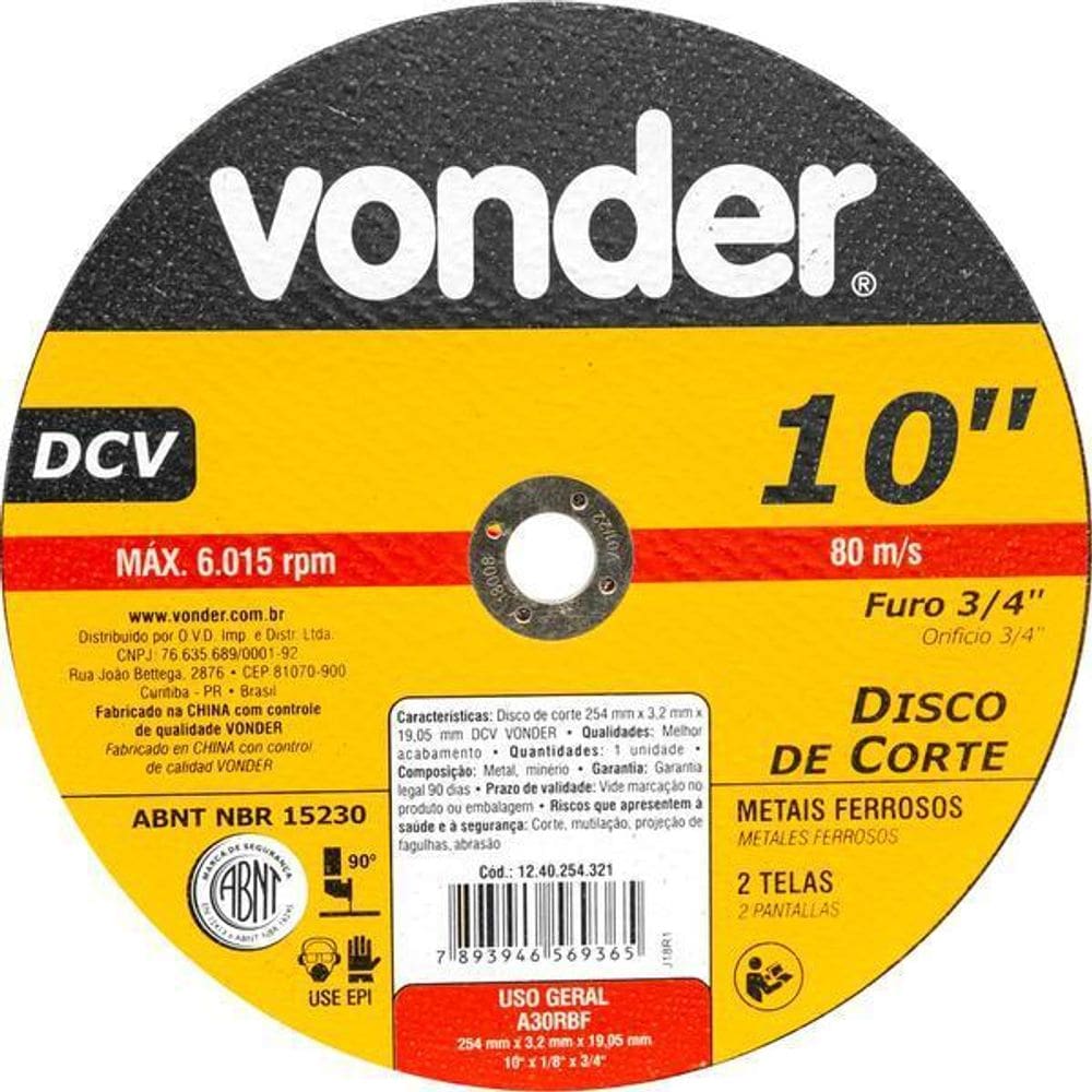 Disco De Corte 254,0X3,2X19,05 Dcv Vonder