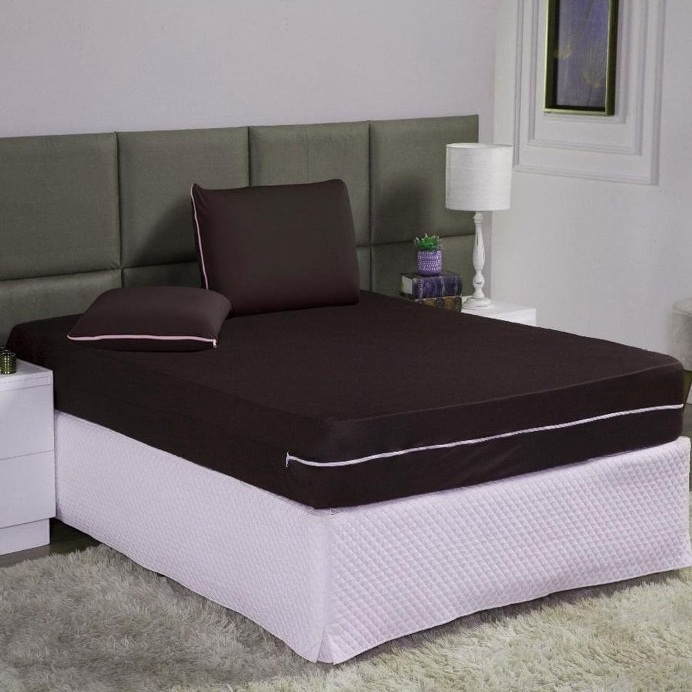 Capa Colchão Solteiro 25Cm + Fronha Zíper Malha Lisa 2 Peças