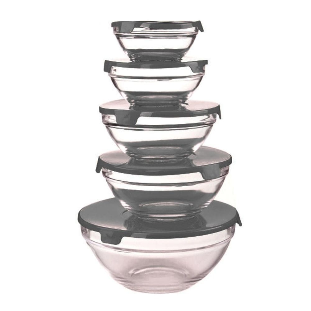 Conjunto De Tigela Bowl Kit 5 Potes De Vidro Para Mantimento