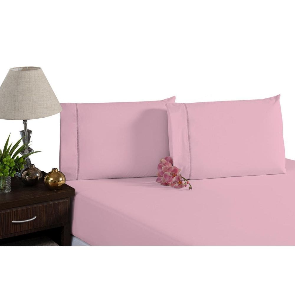 Kit Lençol E Fronha Ponto Palito Percal Rosa 3 Peças 180