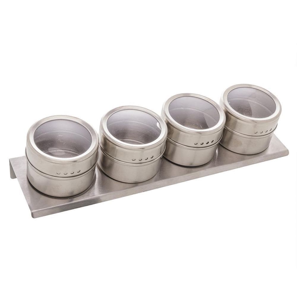Conjunto 04 Porta Tempero Em Aço Inox Tampa Acrilico Lyor