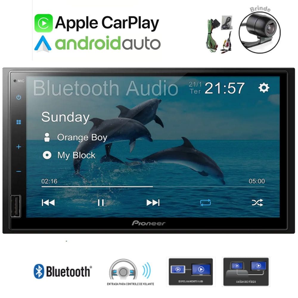 Multimidia Auto 2din Pioneer Bluetoot USB Aux DMH-145BR+Cam