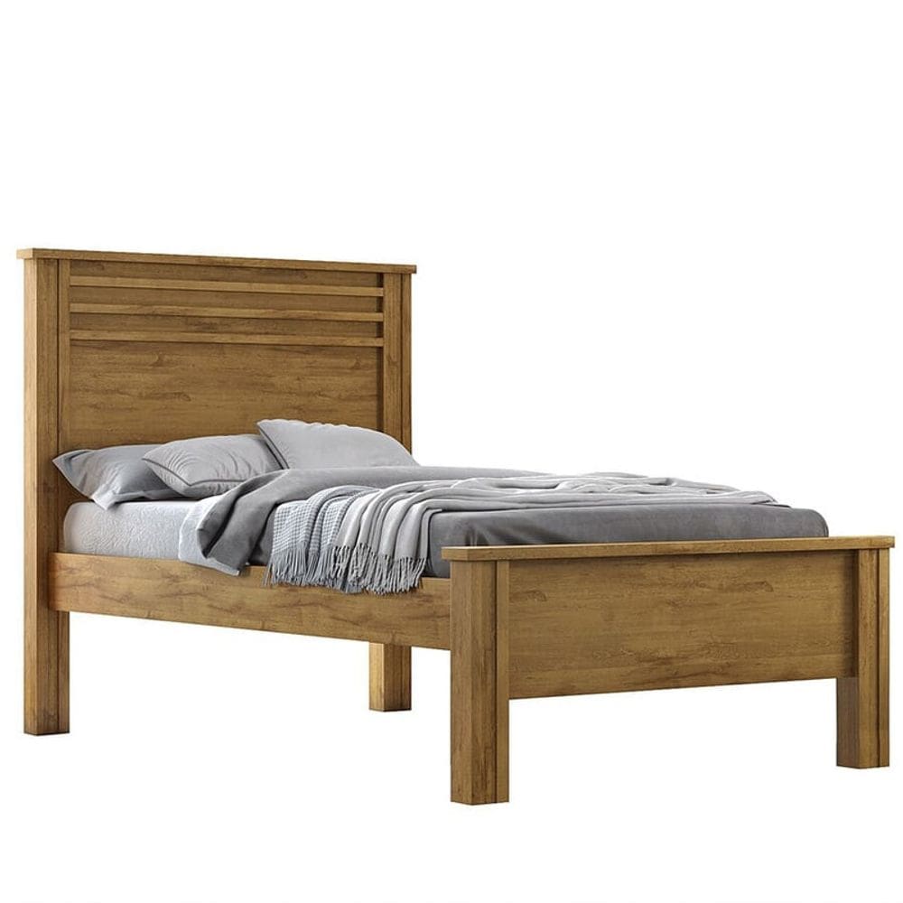 Cama Solteiro com Painel Ripado - Verona-Cumaru - Móveis Novo Horizonte