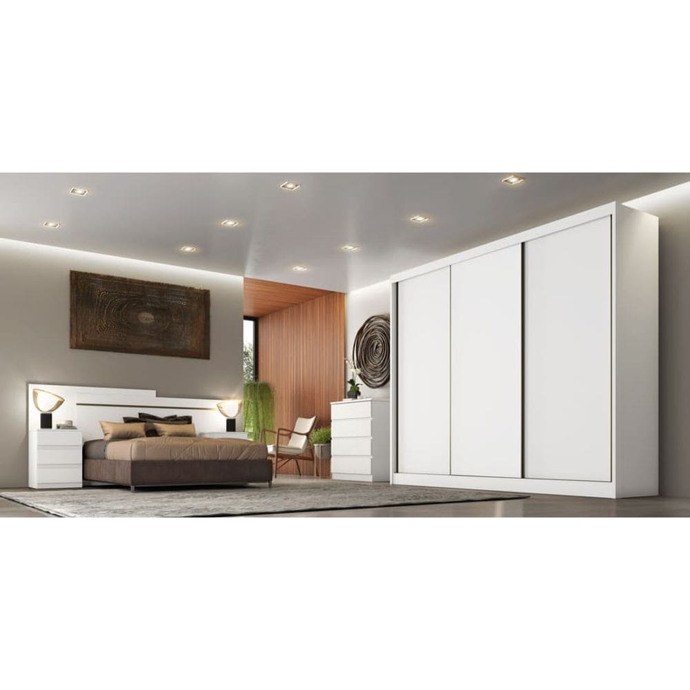 Guarda Roupa Casal 3 Portas 4 Gavetas - Arezzo Plus-Branco - Móveis Novo Horizonte