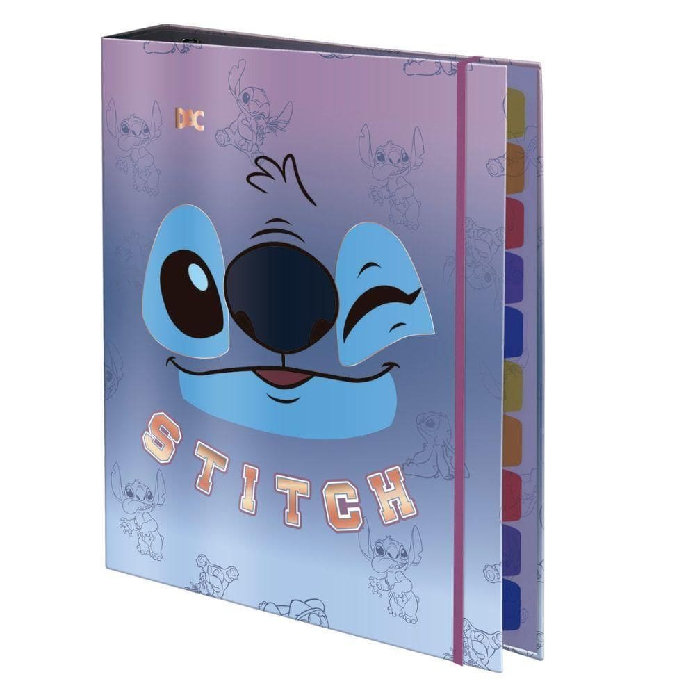 Fichário Colegial Dac Com Elástico Disney Stitch 48 Folhas