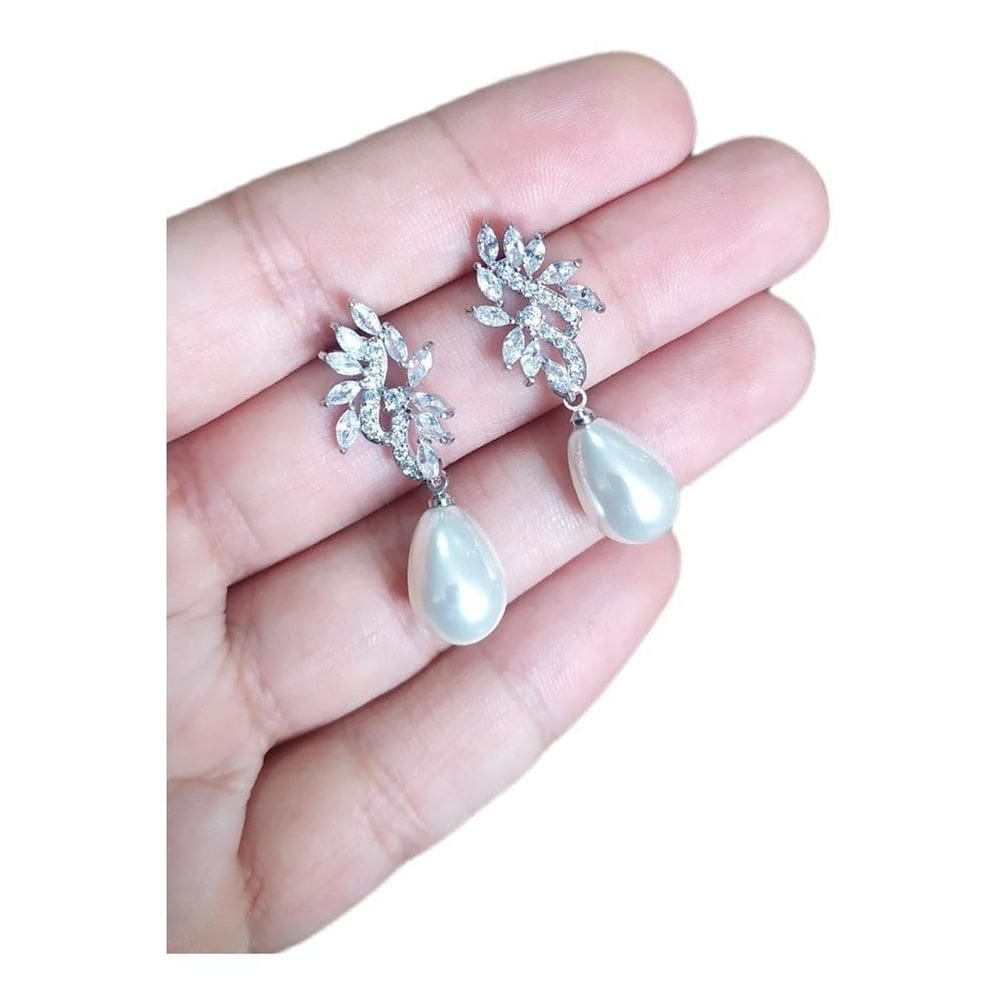 Brinco Pérola E Zirconia Noiva Pequeno Delicado Prata Gota