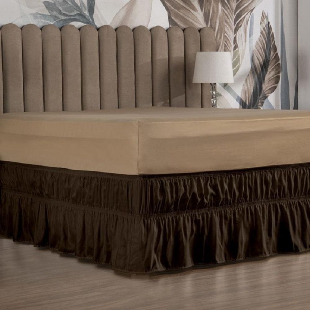 Saia Box Cama Solteiro 2 Elásticos Ajustável Babado 1 Peça