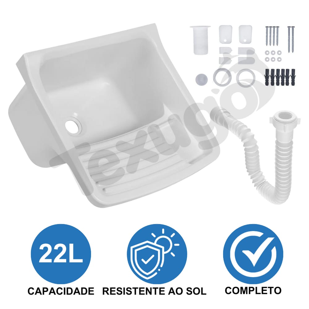 Tanque Plástico Lavar Roupa 22L + Sifão Preto Astra TQ0SF/SC