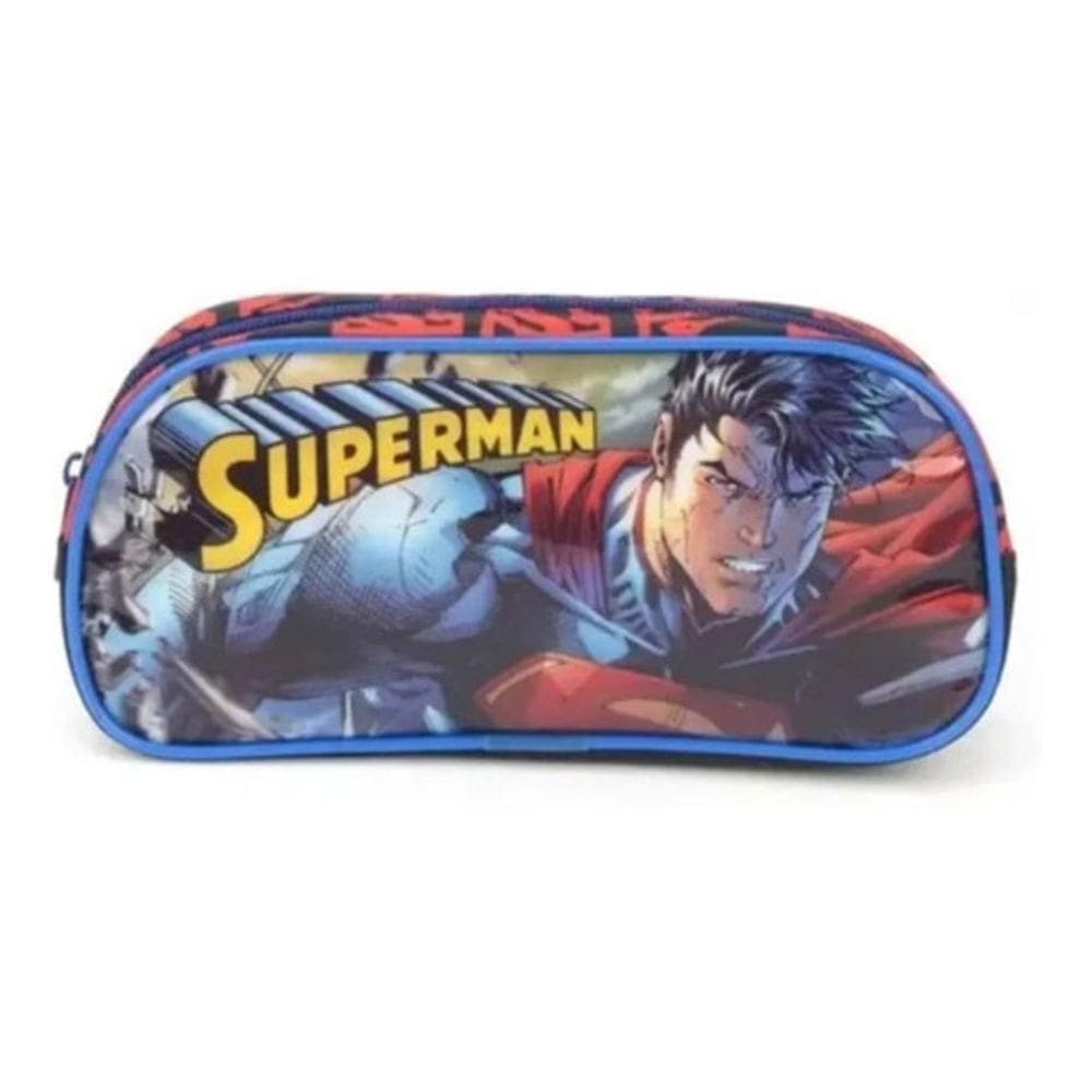 Estojo Simples Escolar Superman Super Homem - Azul