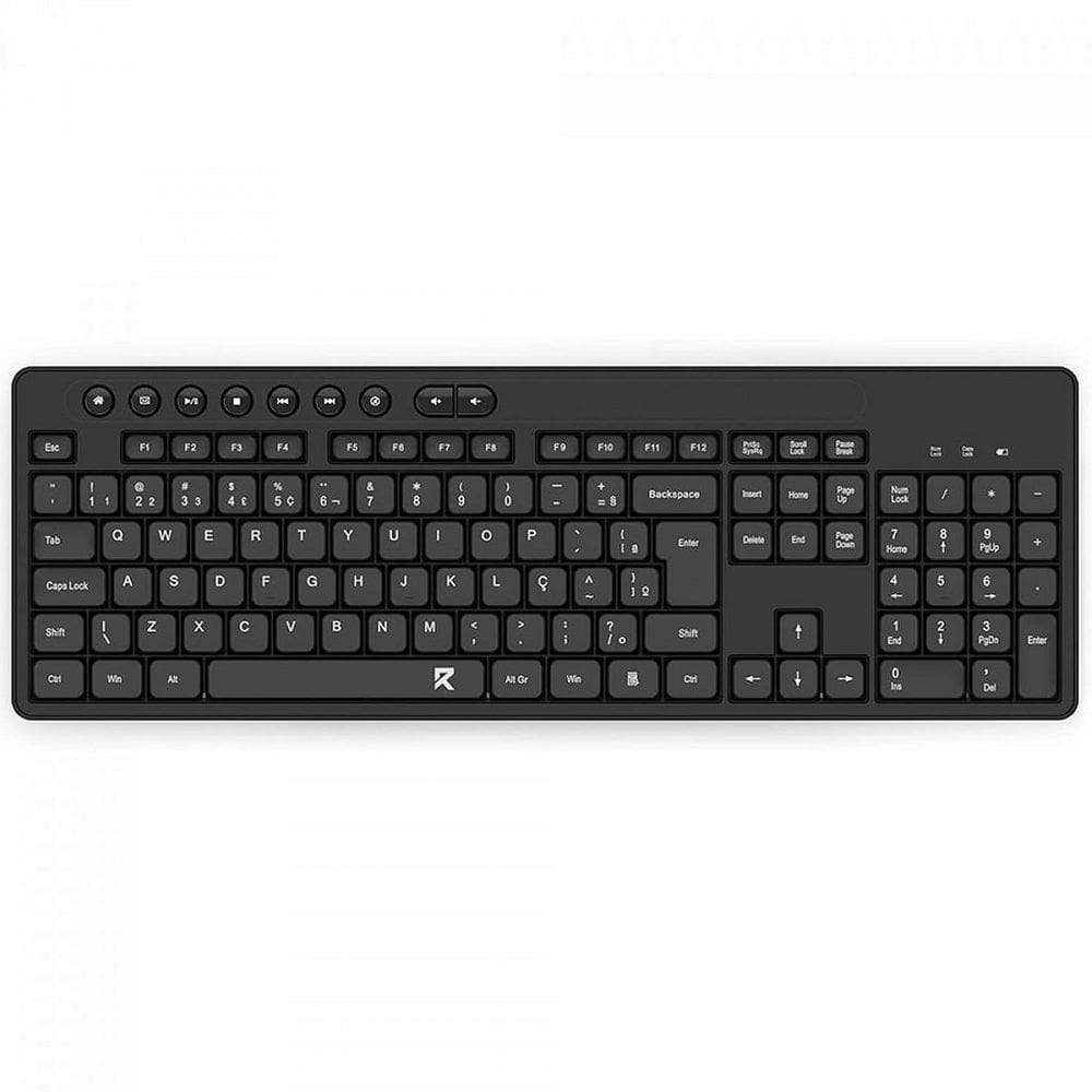 Teclado Office Redragon BK-7094, Wireless, Membrana, Full Size, ABNT2, Low Profile, Preto