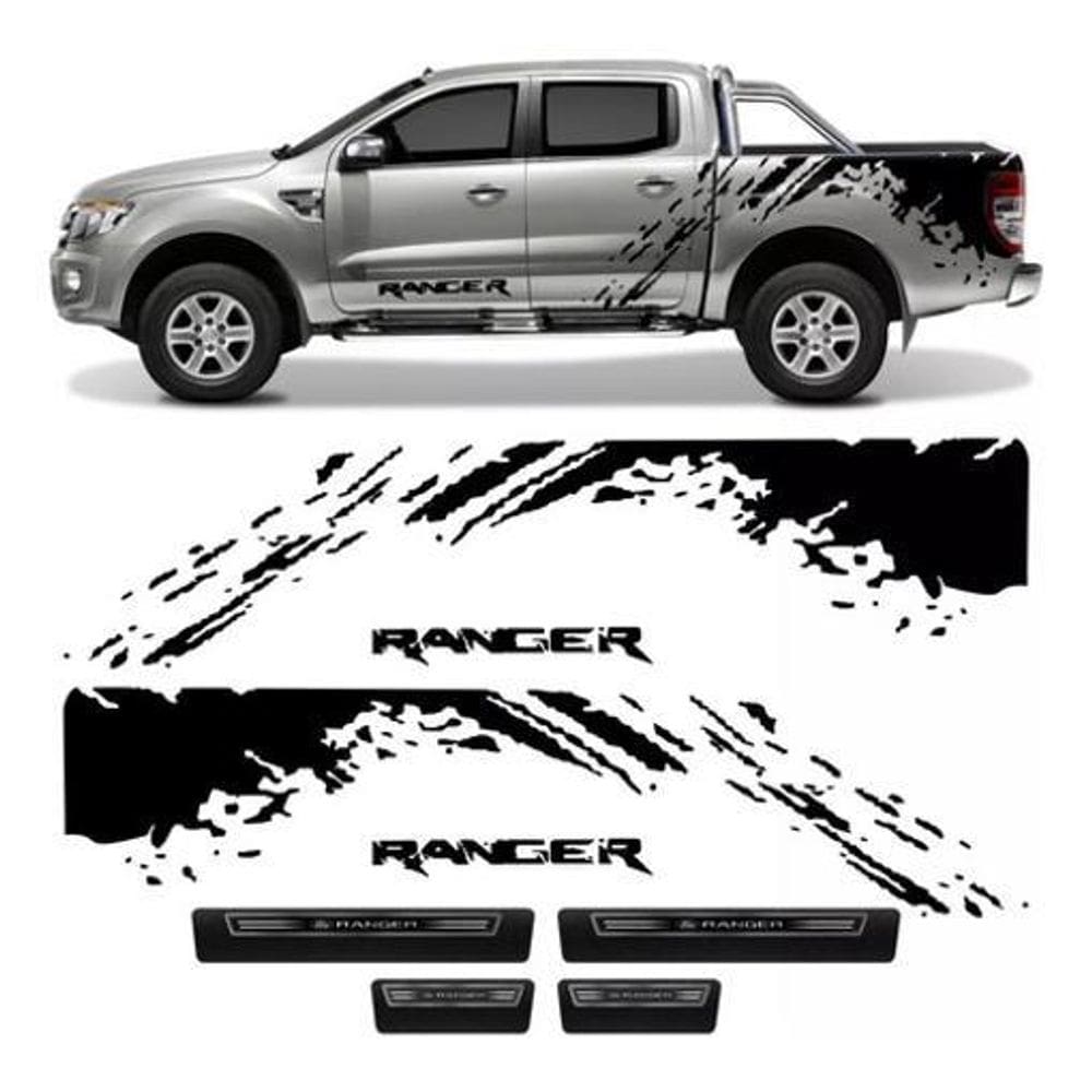 Kit Adesivos Faixa Lateral + Soleira Porta Ford Ranger Kit08