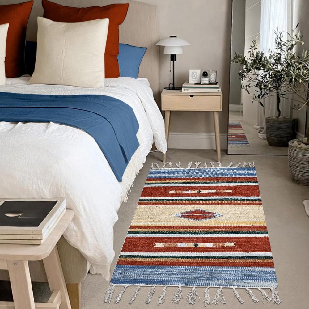 2 Tapete Quarto Kilim Algodão Beira Cama 60X90 M04
