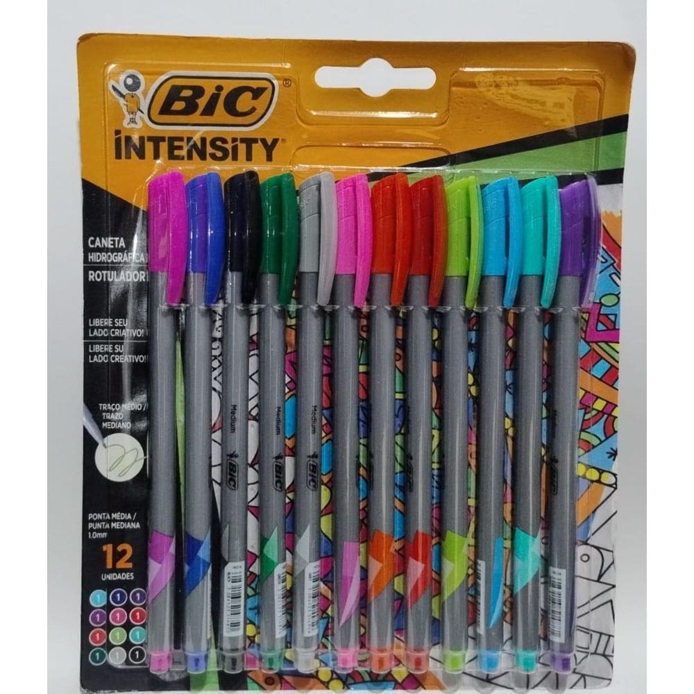 Kit Caneta Hidrográfica Bic Intensity 12 Cores Ponta 1.0Mm