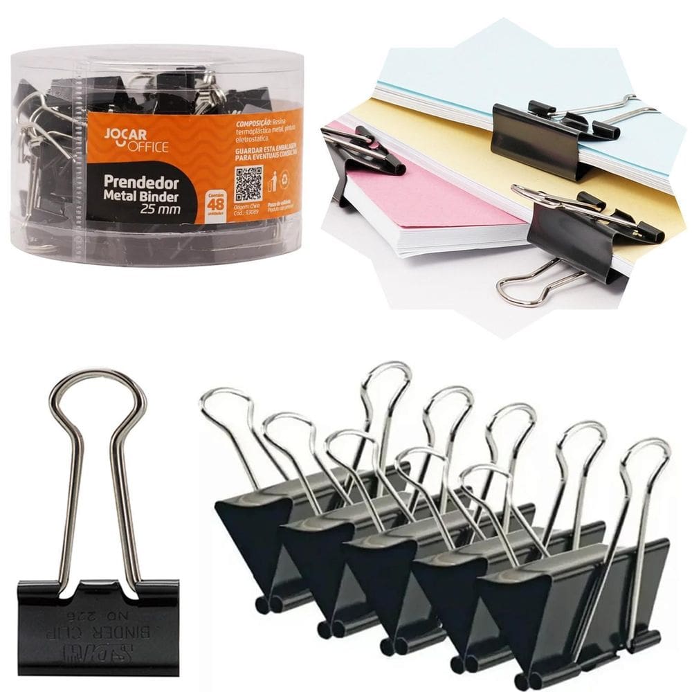 Prendedor Clip Binder 25Mm Preto Com 48Un Jocar Office