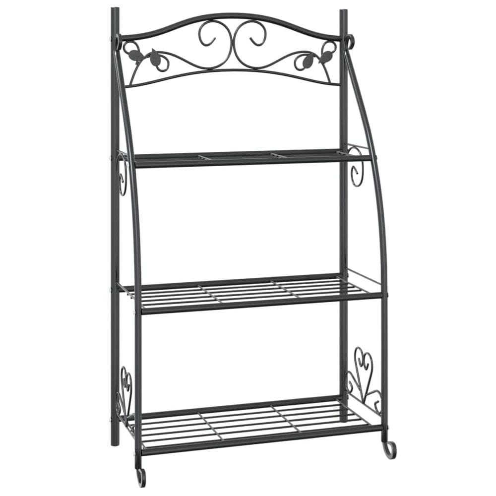 Flower Rack VidaXL Black Metal, escada de 3 camadas, aço, 22x30x96cm