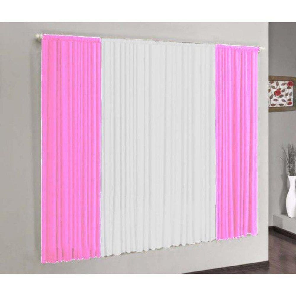 Cortina Versátil 3,00M X 2,80M Sala Quarto Rosa E Branco