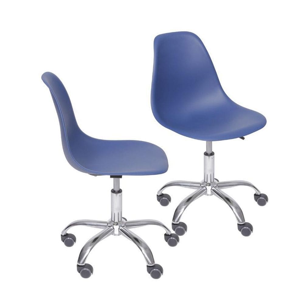 Kit 2 Cadeiras Boxbit Dkr Eames Base Em Rodízio Azul Marinho