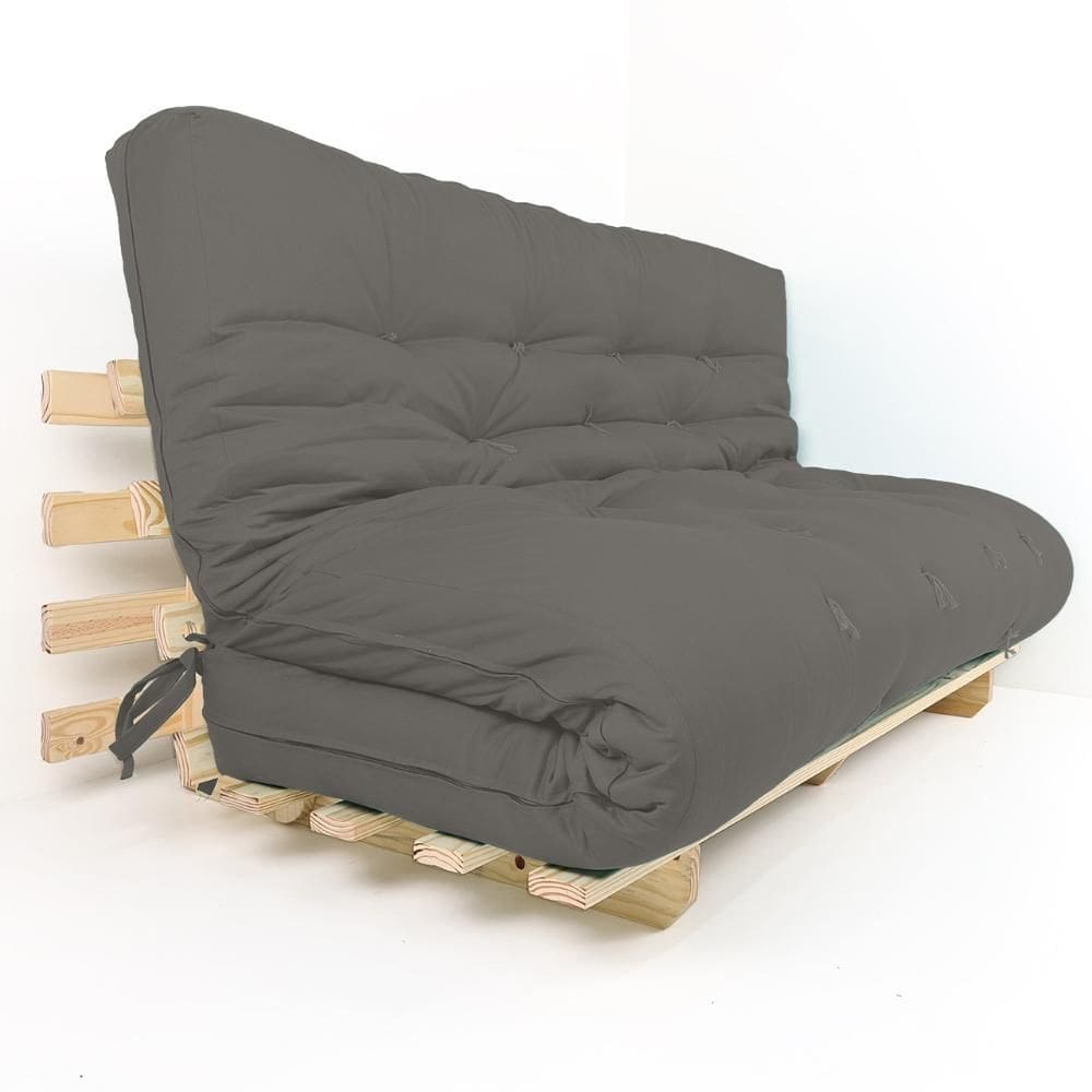 Sofa Cama Futon Oriental King Cinza Madeira Maciça Pinus Natural Sem Pintura