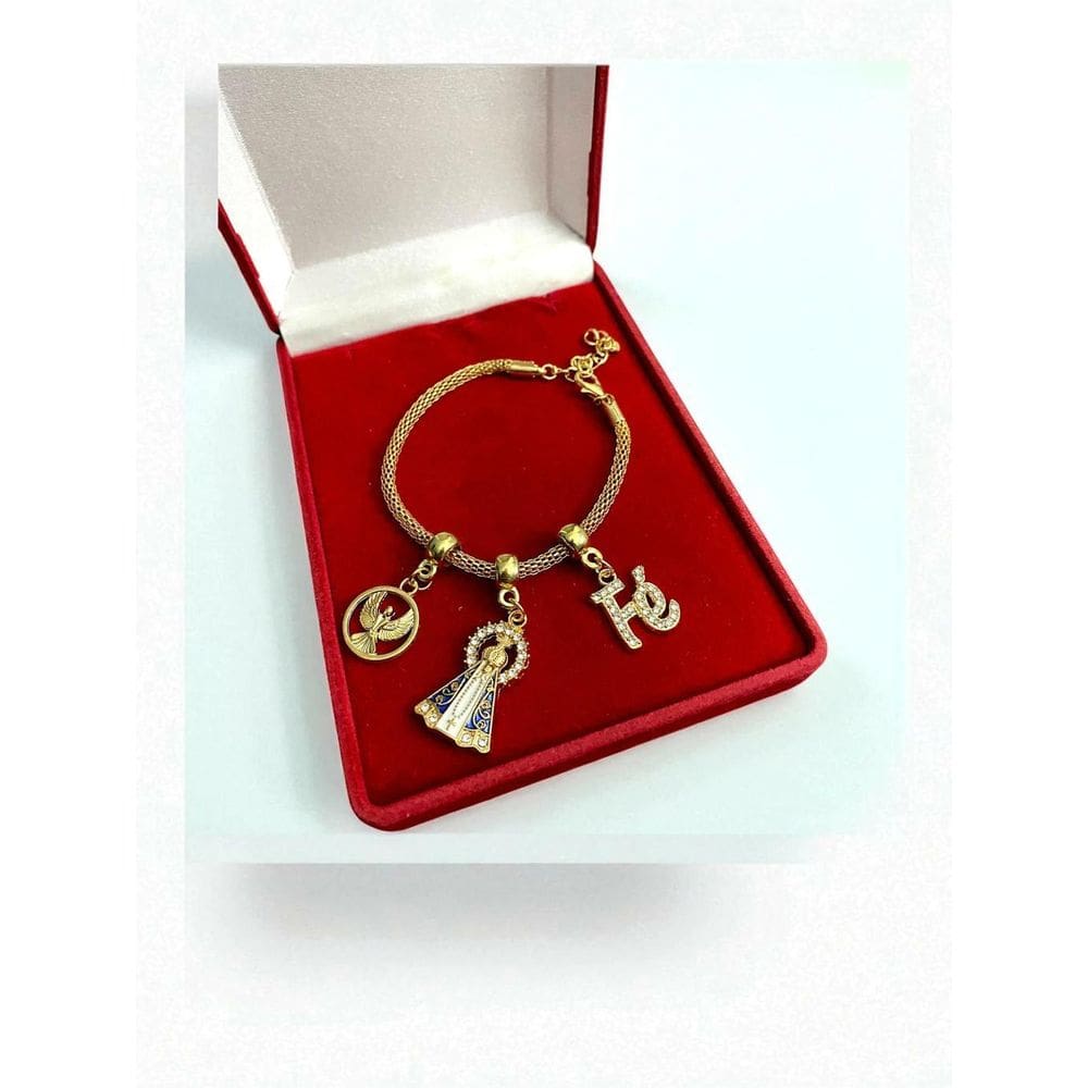 Pulseira Sra. Aparecida, Espírito Santo E Fé Banhada A Ouro