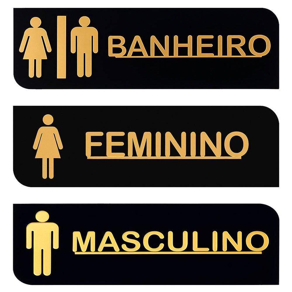 Kit 3 Placas Acrílicas Banheiro Feminino Masculino E Unissex