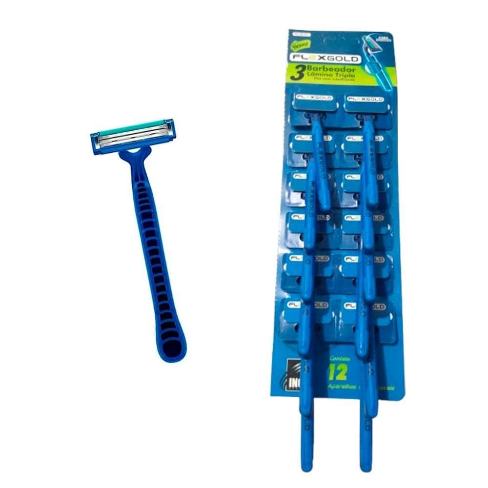 Barbeador Triplo Fita Lubrificante Azul Cartela 12 Unidades