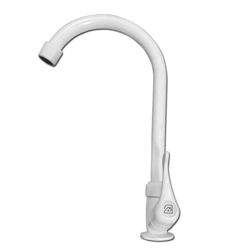 Torneira Branca Bancada Para Cozinha Bica Móvel Alta 1/4