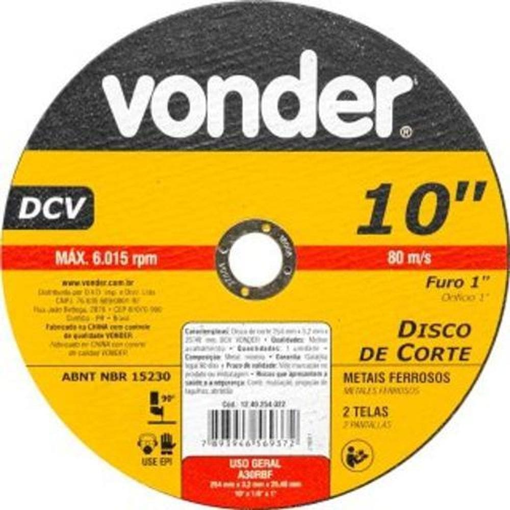 Disco Corte Ferro Vonder Div. 254X3.2X25.4 10X1/8X1