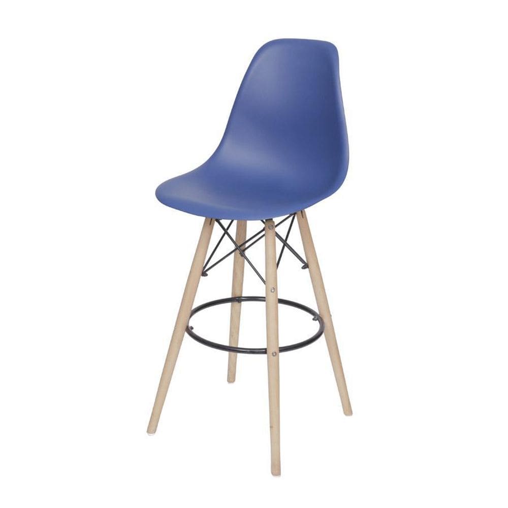 Banqueta Boxbit Dkr Eames Pp Azul Marinho Base Madeira