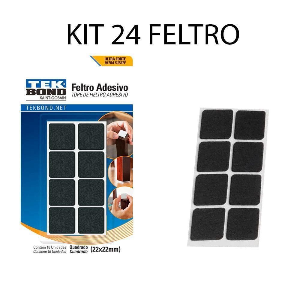 Kit 24 Feltro Prot Qua Adesivo Pé Sofá Cadeira Mesa Tekbond