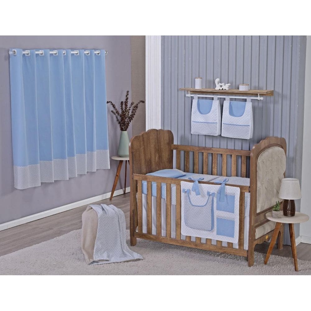 Enxoval Bebe Kit Berço Americano Cortina Algodão Menino